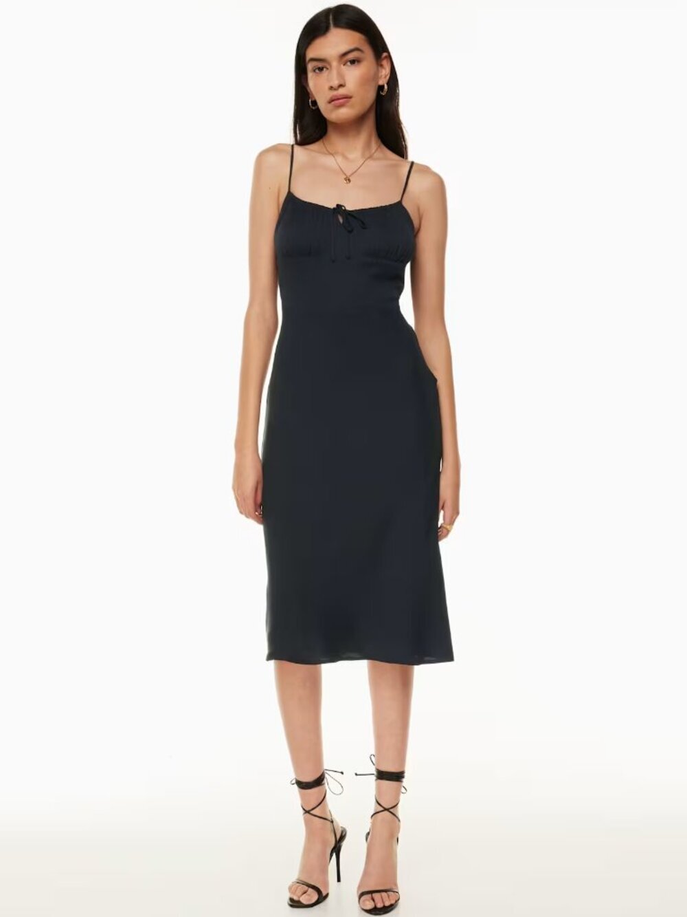 Aritzia Wilfred Bellow Crepe Midi Dress Gathered Bust Drape Black Size 4 - Picture 2 of 9